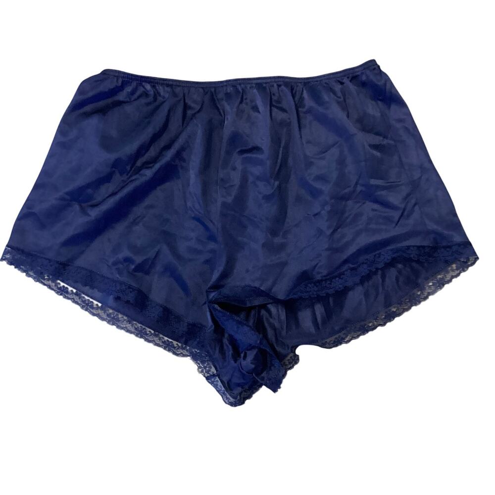Vintage 1980s UndercoverWear Royal Blue Silky Nylon Lace Panties Size Medium